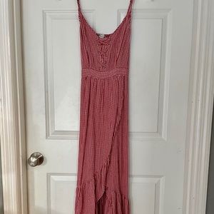 Red gingham ruffle dress